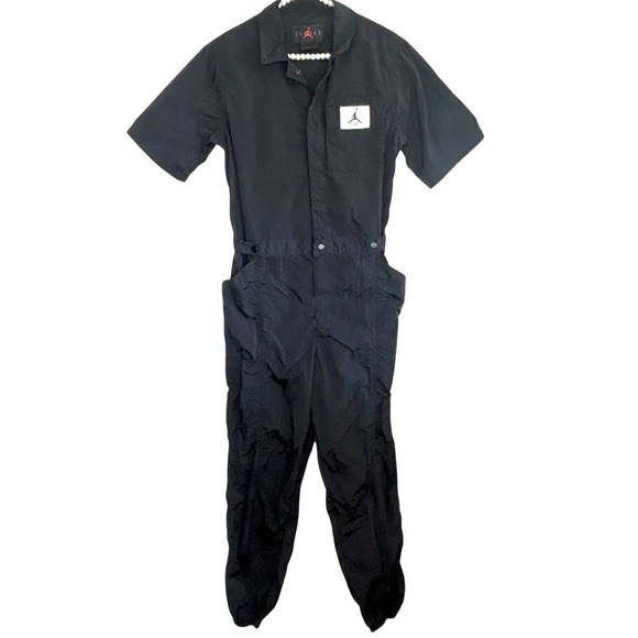 Air Jordan Pants - Air Jordan Parachute Jumpsuit Small Black Utility Streetwear Tapered Pockets